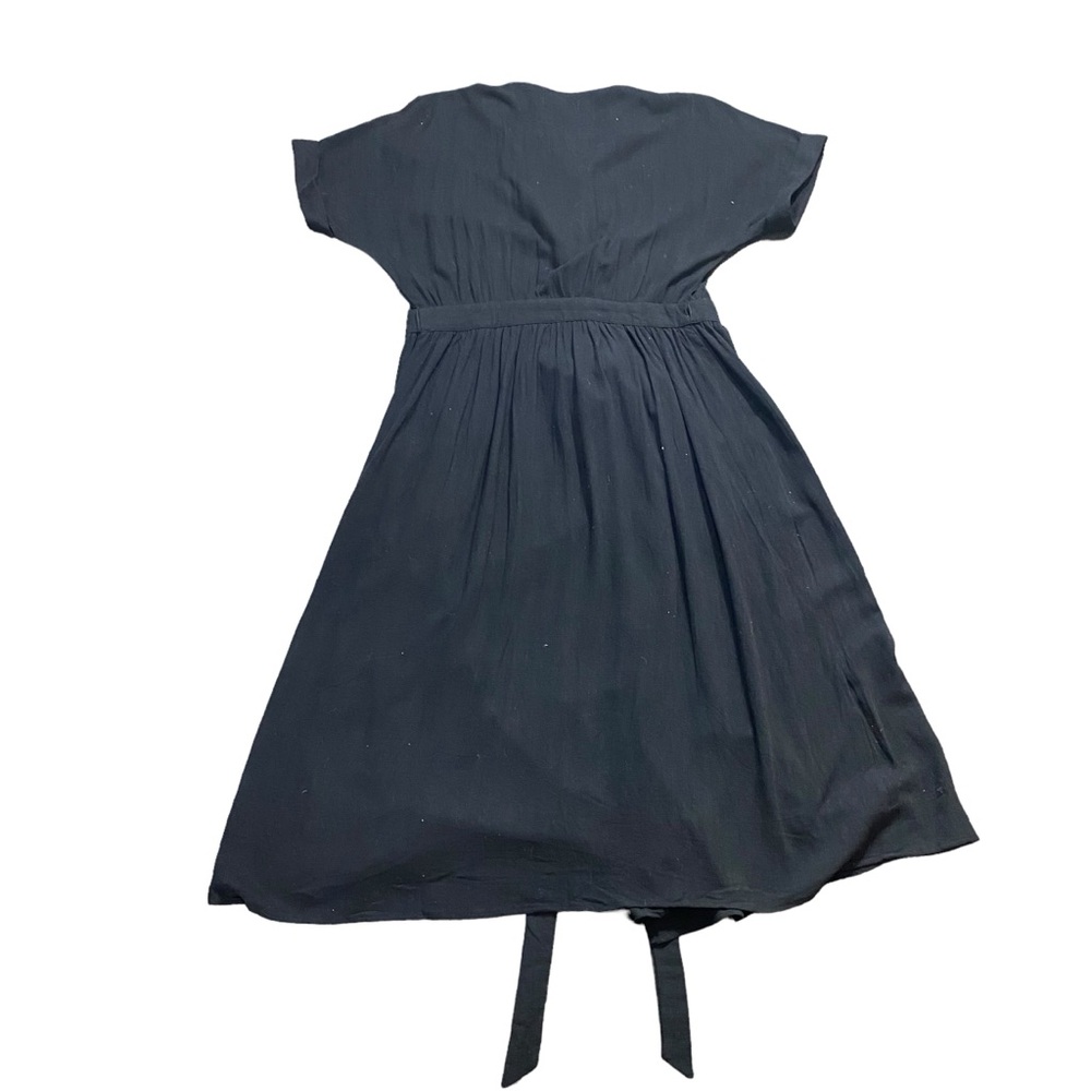 WILLOW Anthropologie Womens Wrap Dress Midi Black short Sleeve Size M Linen NEW - Picture 10 of 15